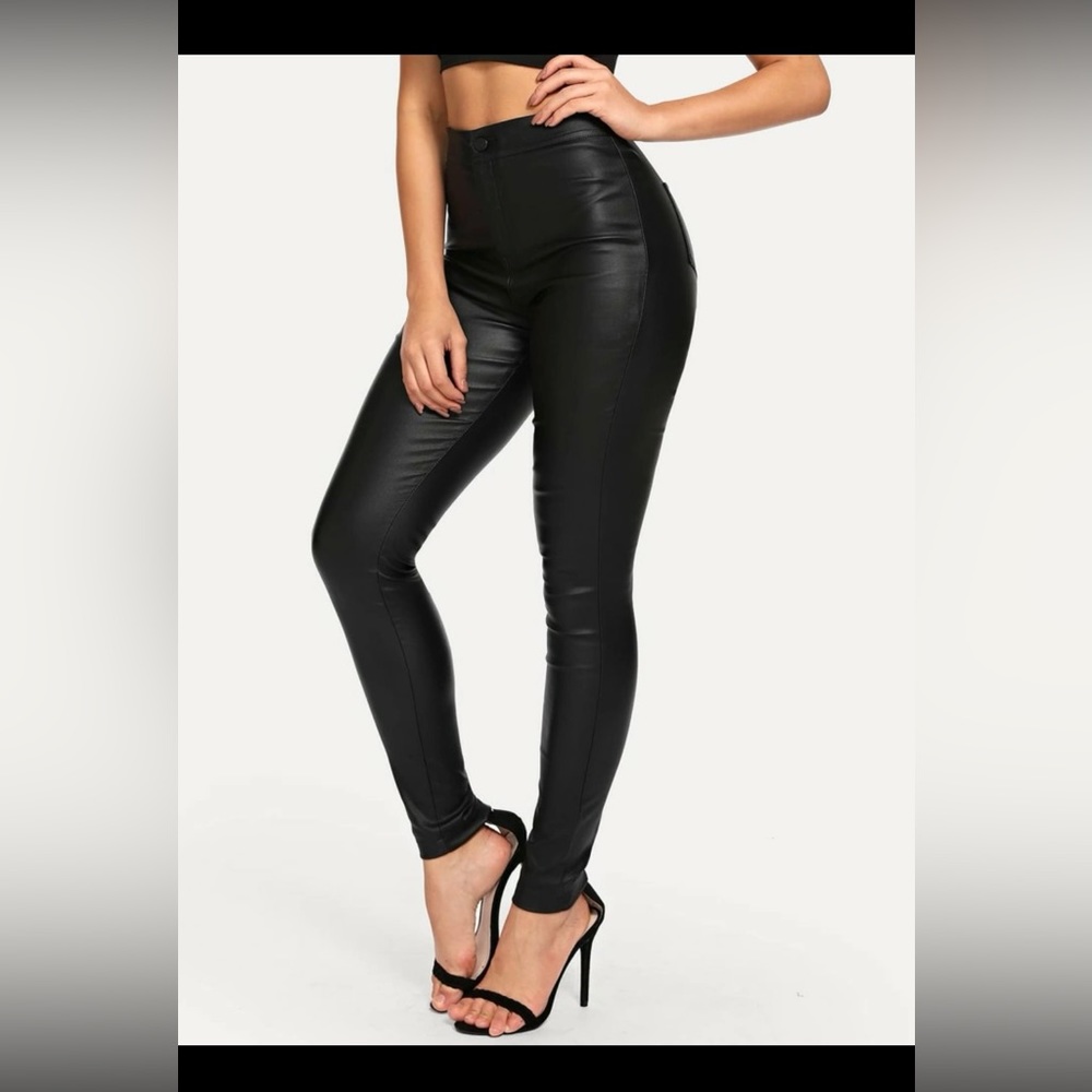 High waist, stretch, leather look jeans. SHEIN. New, never worn